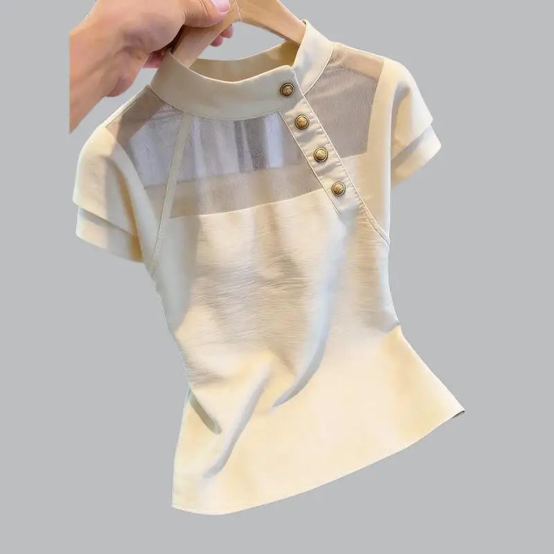 Blusa Francesa Verano 2026: Elegante Patchwork Mujer - Diseño Exclusivo
