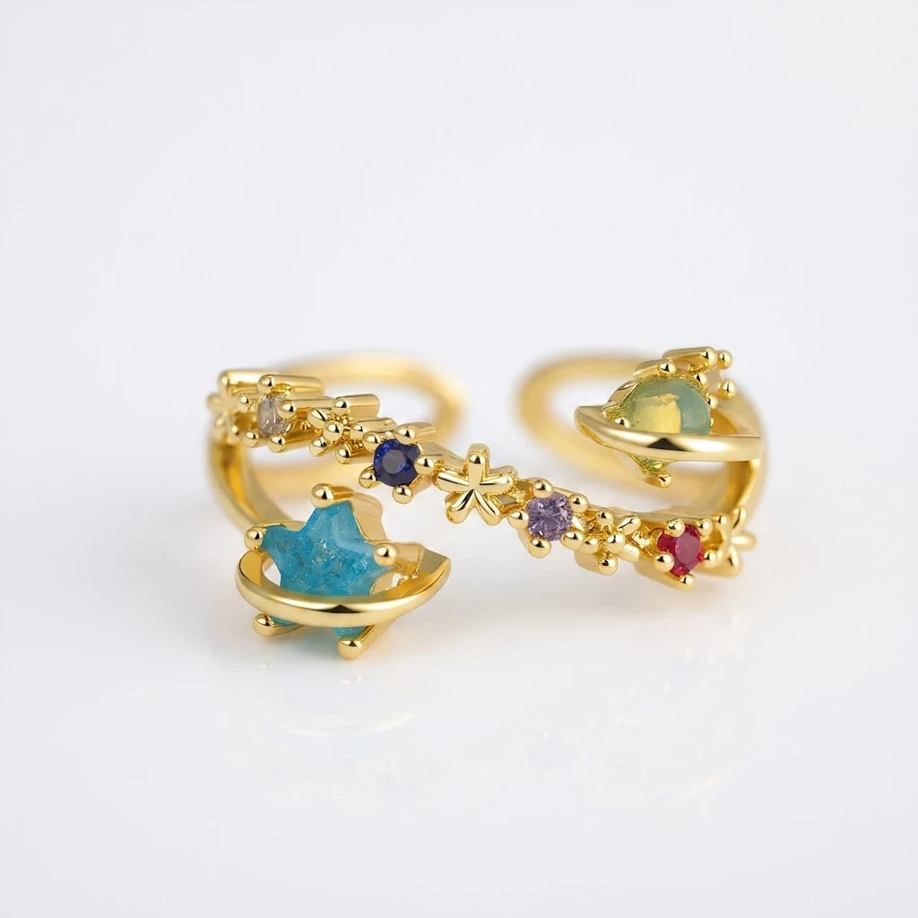 Anillo Flor Circon Colorido Ajustable - Joyería Vintage para Mujer