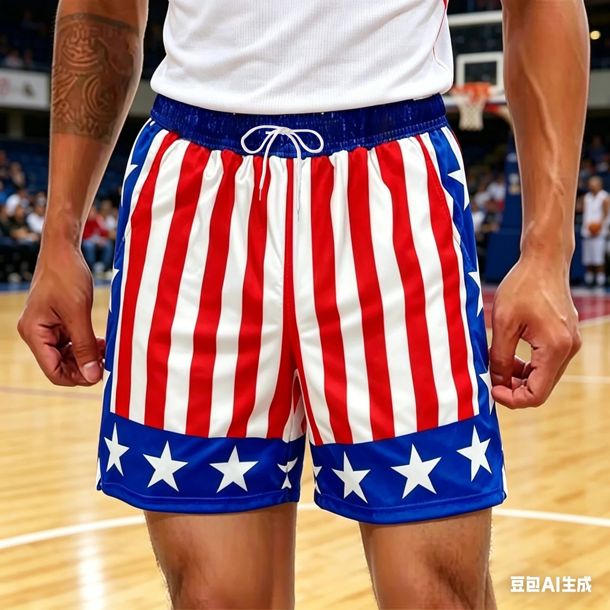 Pantalones Cortos Patrióticos Estilo Urbano con Rayas de Estrellas (Verano Holgado)