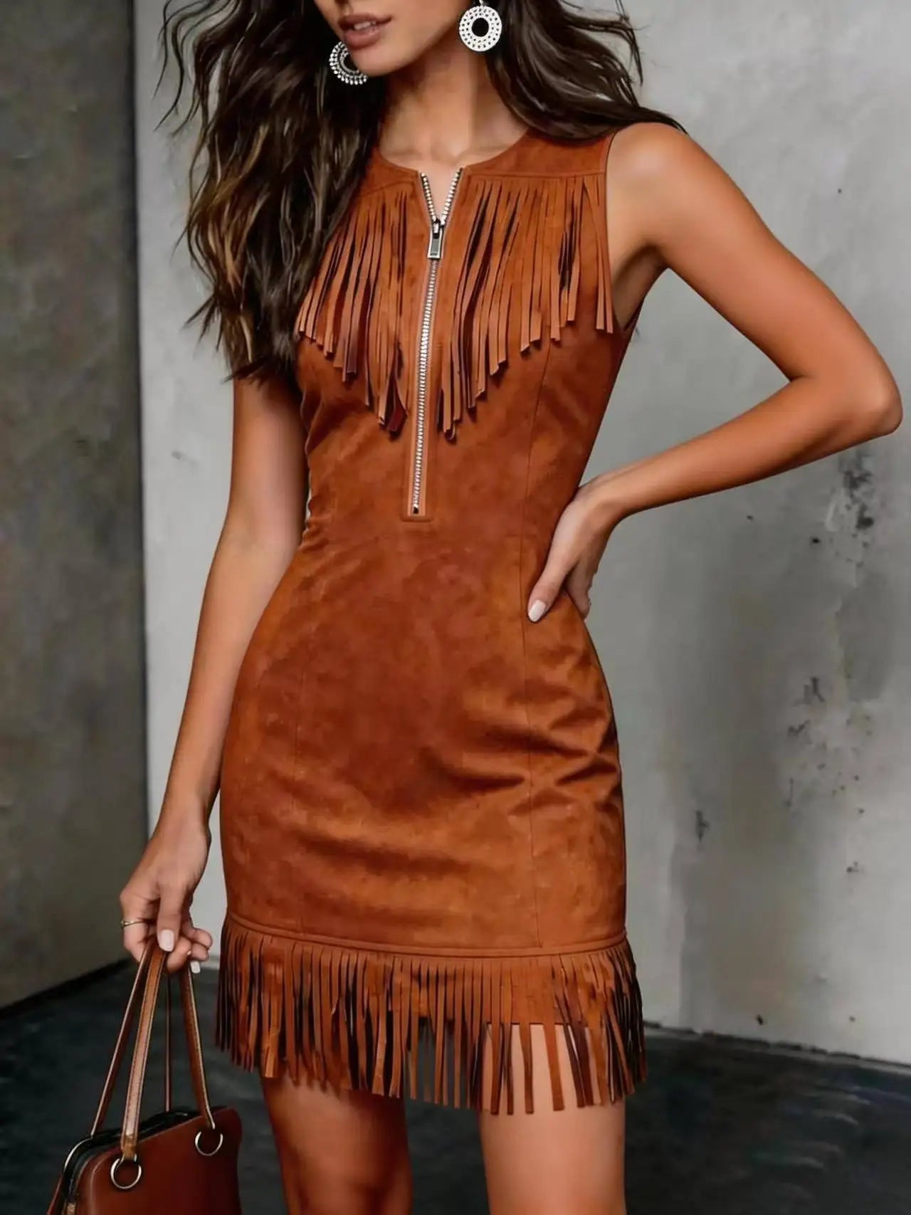 Vestido Bodycon Vintage Ante Borlas Mujer Primavera Verano 2026