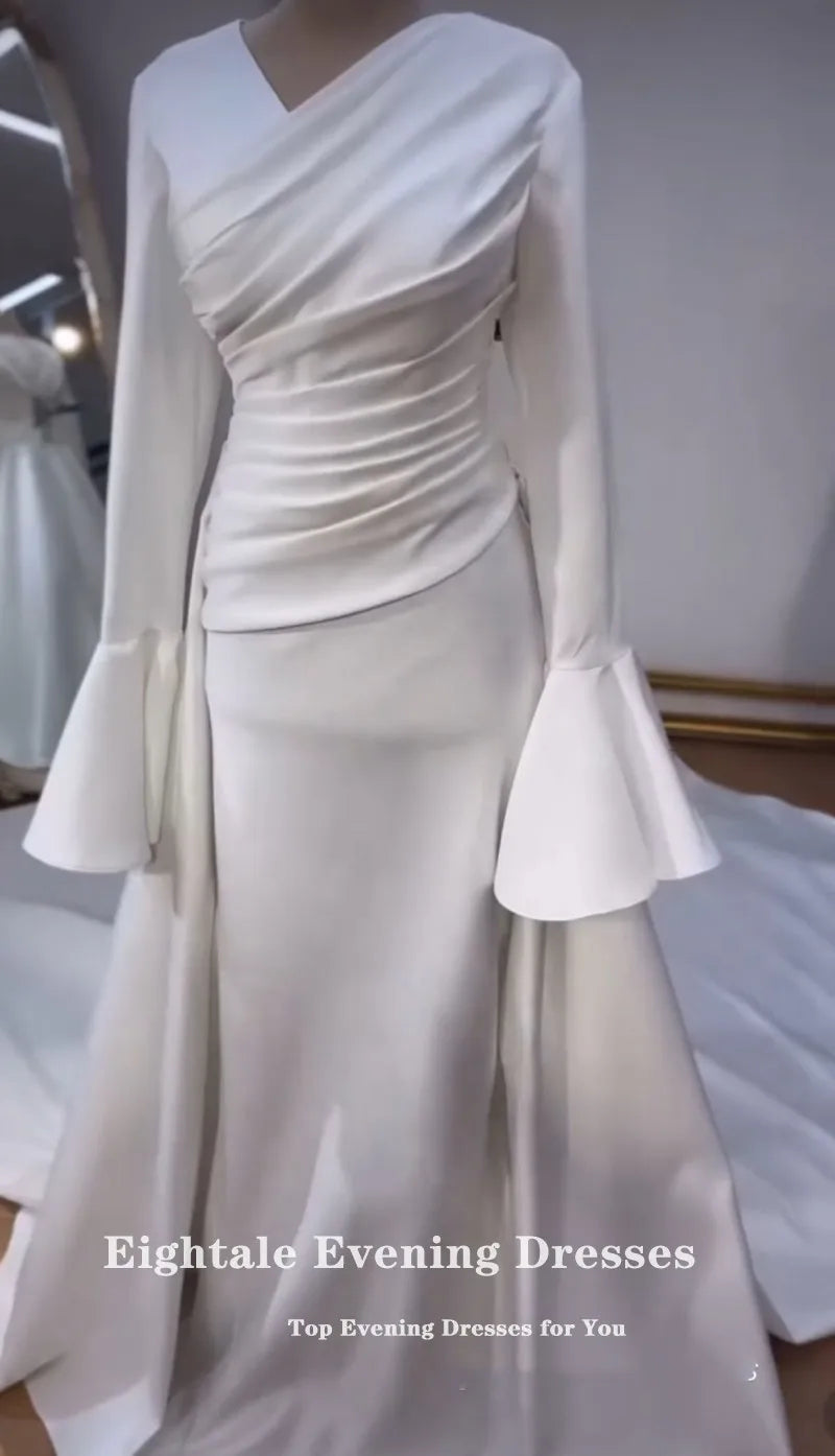 Vestido de Novia Árabe Eightale - Sirena Marfil V-Cuello Manga Larga