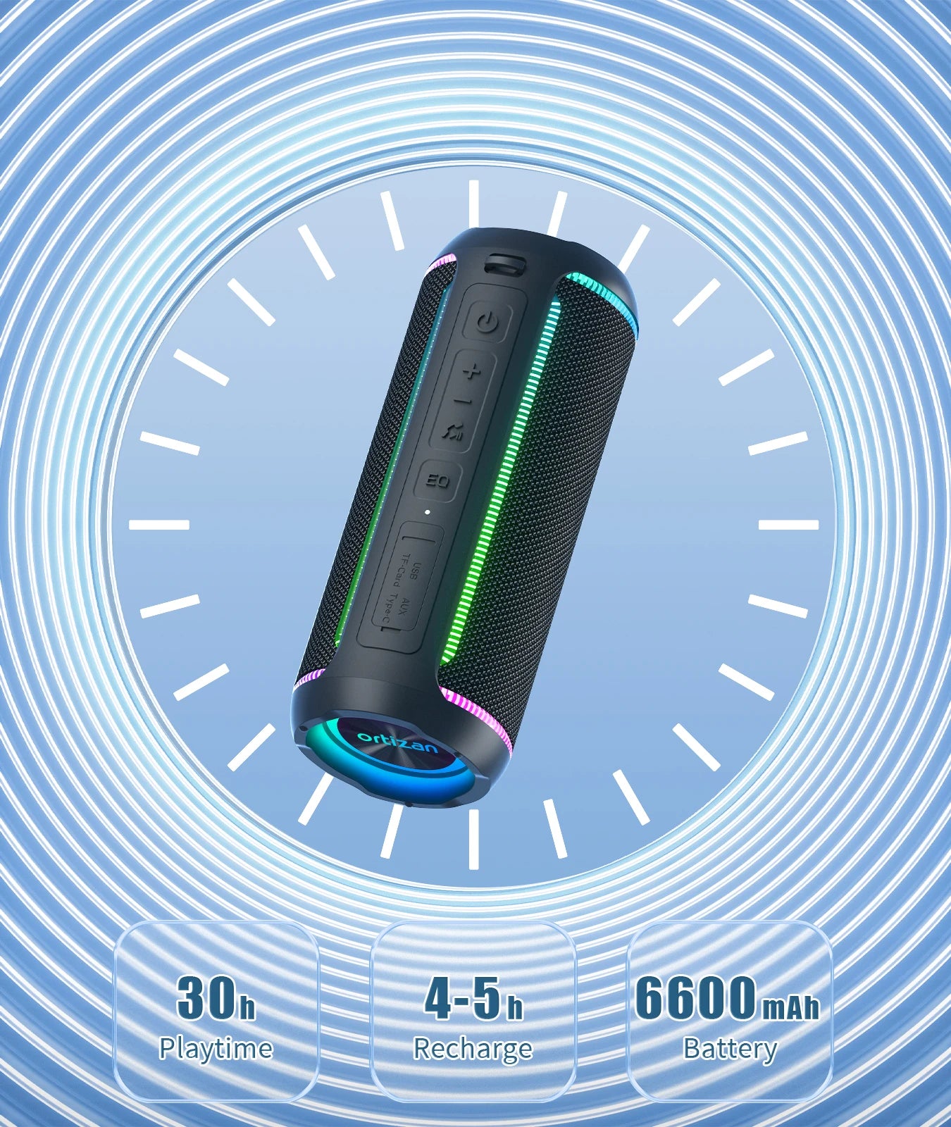 Altavoz Bluetooth Ortizan X30: 40W Estéreo, IPX7, 30H - Sonido Potente