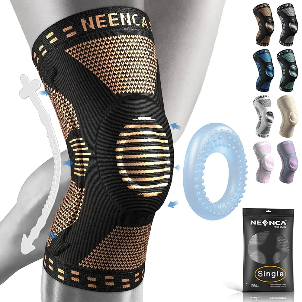 NEENCA-rodillera de cobre con almohadilla de Gel para rótula, estabilizadores laterales para el dolor de rodilla, artritis deportiva, alivio del dolor articular ACL