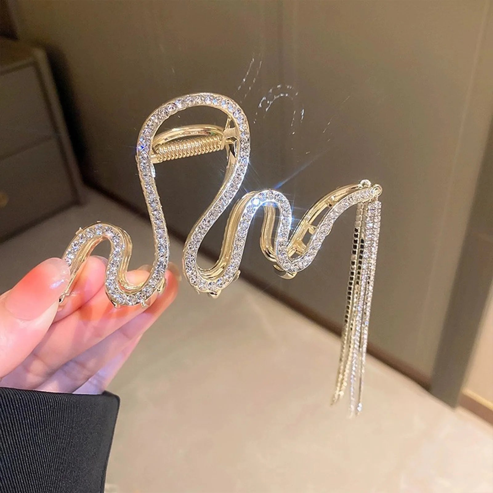 Clip Tiburón Serpiente Diamantes Imitación Lujo - Accesorios Cabello Mujer