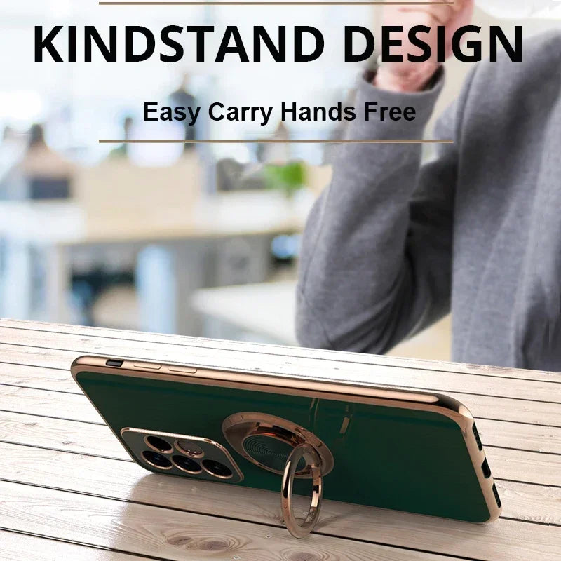 Luxury gold-plated ring support case for Samsung Galaxy S8 smartphone, featuring a stylish and protective design.