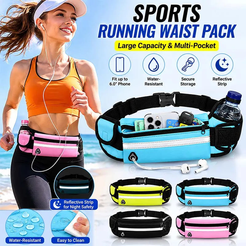 Riñonera Deportiva Unisex con Banda Reflectante, Impermeable, para Correr, con Espacio para Botella de Agua, para Ciclismo y Fitness al Aire Libre
