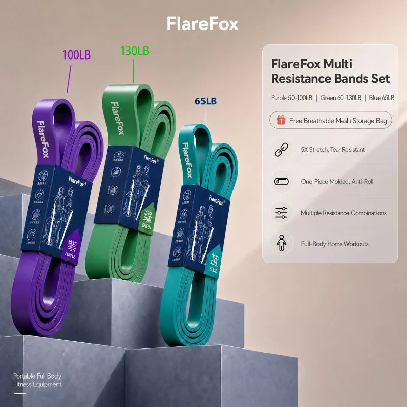 Juego de Bandas de Resistencia Múltiples FlareFox, Correas de Asistencia para Dominadas, Entrenamiento de Fuerza y Agilidad, Equipo de Gimnasio Práctico para el Hogar y CrossFit