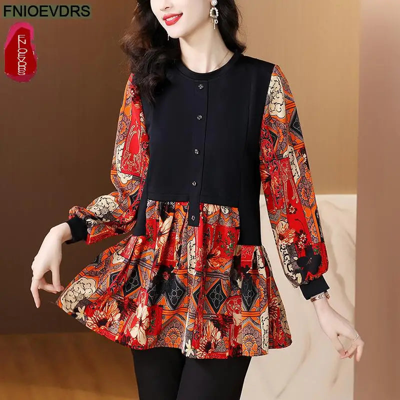 Camisa Flores Vintage Mujer Túnica Peplum Elegante Casual FNIOEVDRS