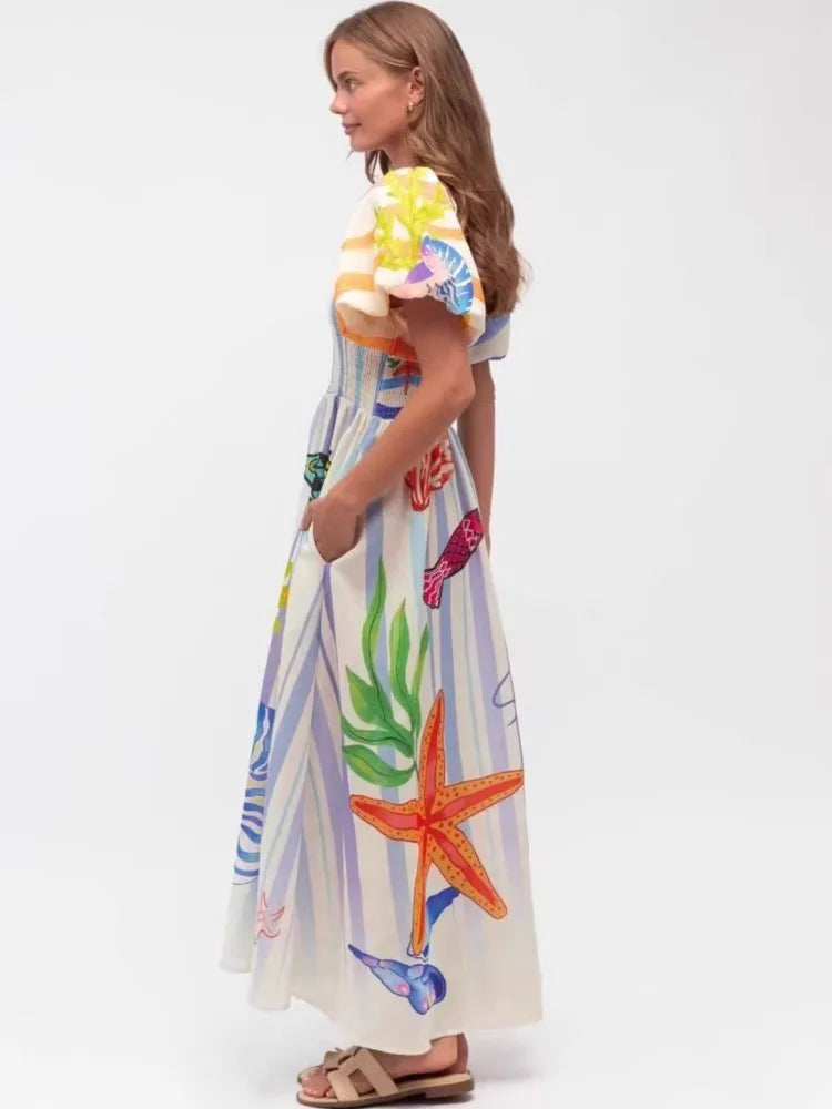 Vestido Maxi de Playa Estampado 2026 | Fansumgo | Estilo Bata