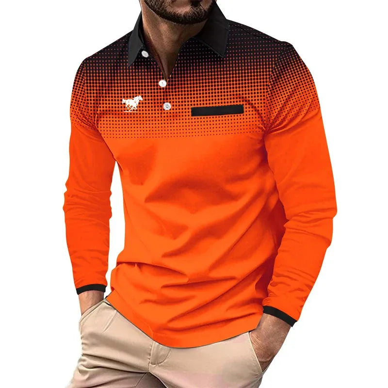 Camisa Polo Estampada Digital 3D Hombre Manga Larga Casual