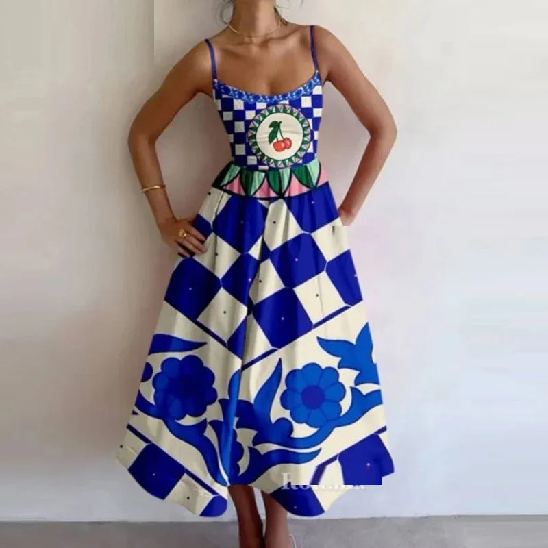 Vestido Midi Rosa Vacaciones Mujer 2026 Elegante Tirantes Finos Línea A