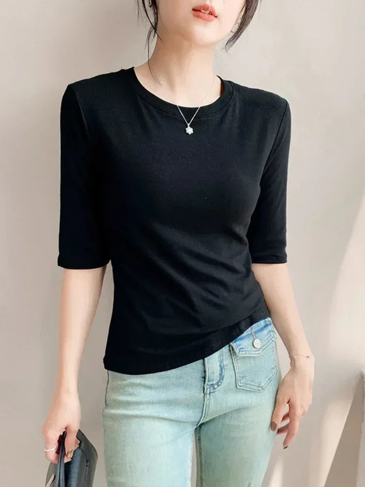Camiseta Y2K Mujer - Básica Cuello Redondo Ajustada Vintage Verano 2026