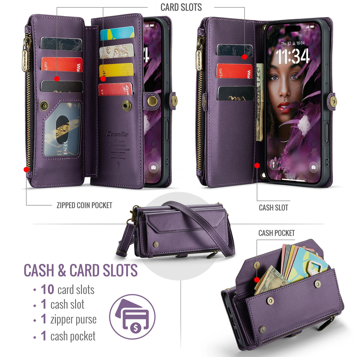 Leather wallet-style phone case for iPhone 17 series by Corporación Turística, featuring card slots and a secure fold-over design.