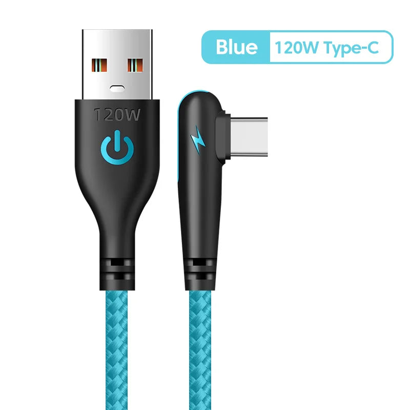 Cable USB-C 120W 90° Codo Carga Rápida Huawei Xiaomi Samsung