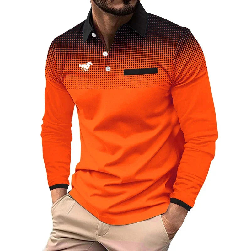 Camisa Polo Estampada Digital 3D Hombre Manga Larga Casual