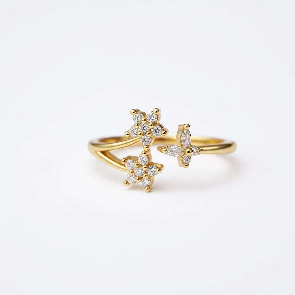Anillo Flor Circon Colorido Ajustable - Joyería Vintage para Mujer