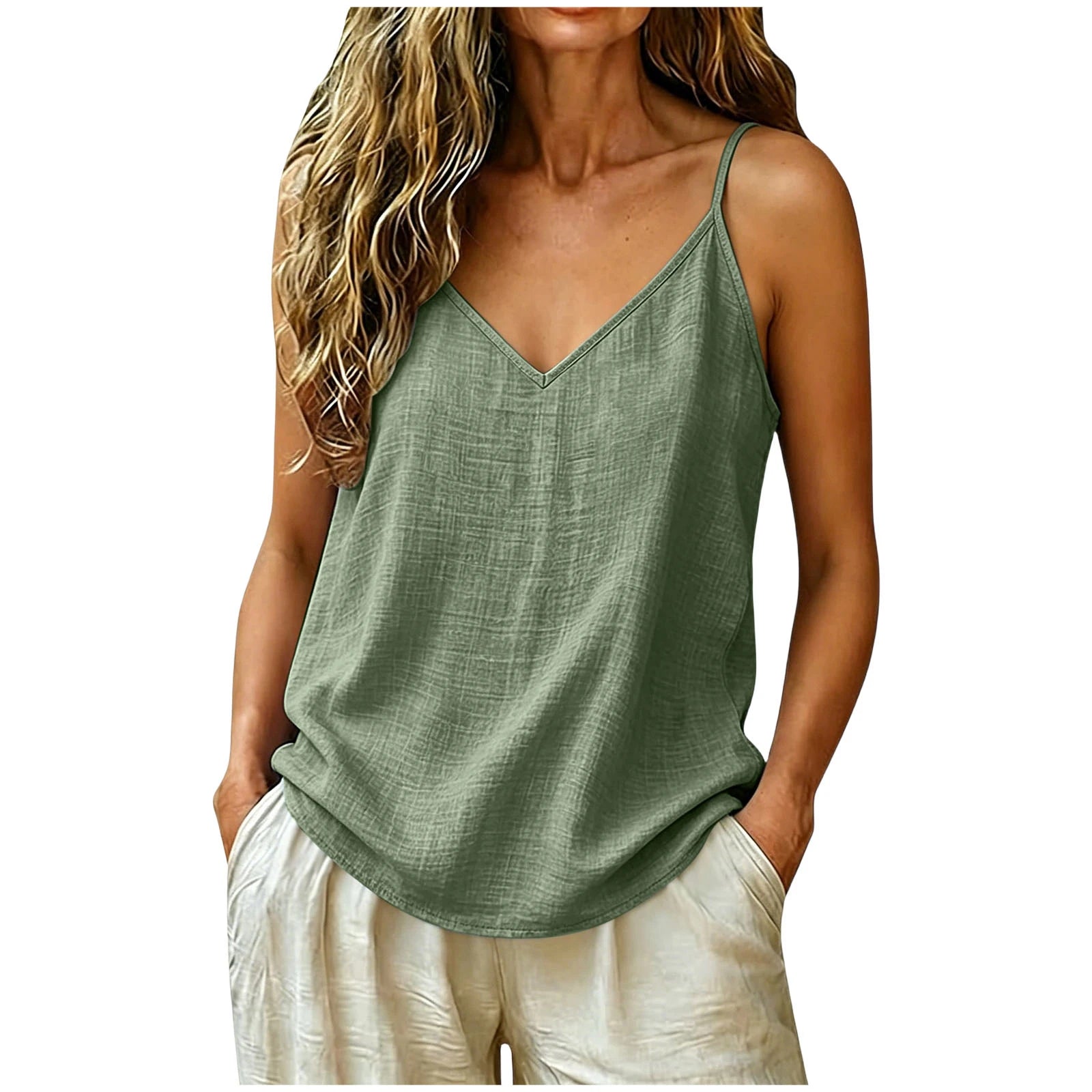 Camiseta Lino Verano Mujer | ZOMAXIUJEE | Tirantes Finos Cuello V