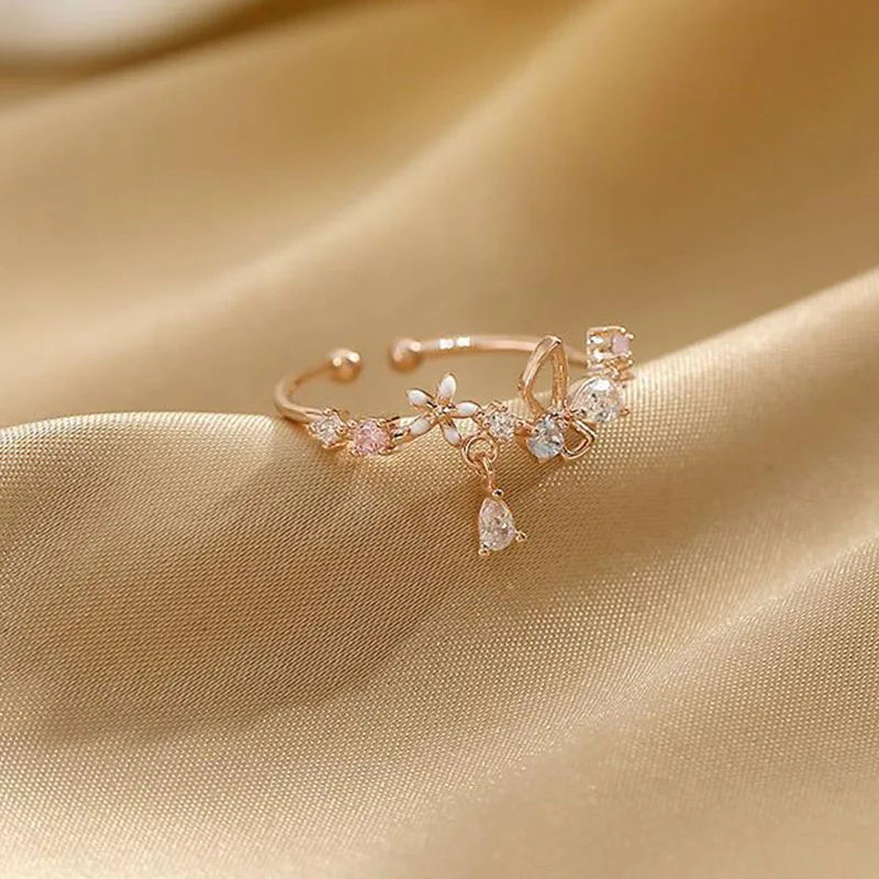 Anillo Flor Circonita Anenjery Ajustable - Joyería Princesa Elegante