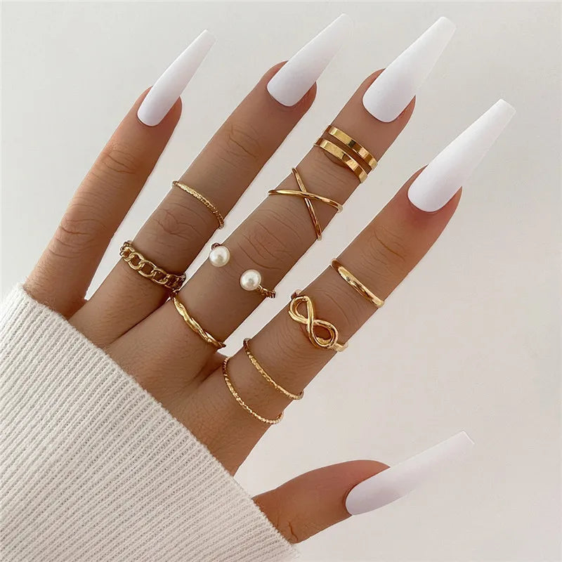 Conjunto Anillos Bohemios Circon: Modyle Oro 18K - Regalo Boda Mujer