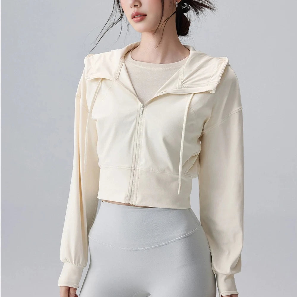 Chaqueta con capucha para correr para mujer, abrigo para ciclismo, Yoga, trotar, camisa, medias, deportes al aire libre, ropa de gimnasio, ropa deportiva para correr