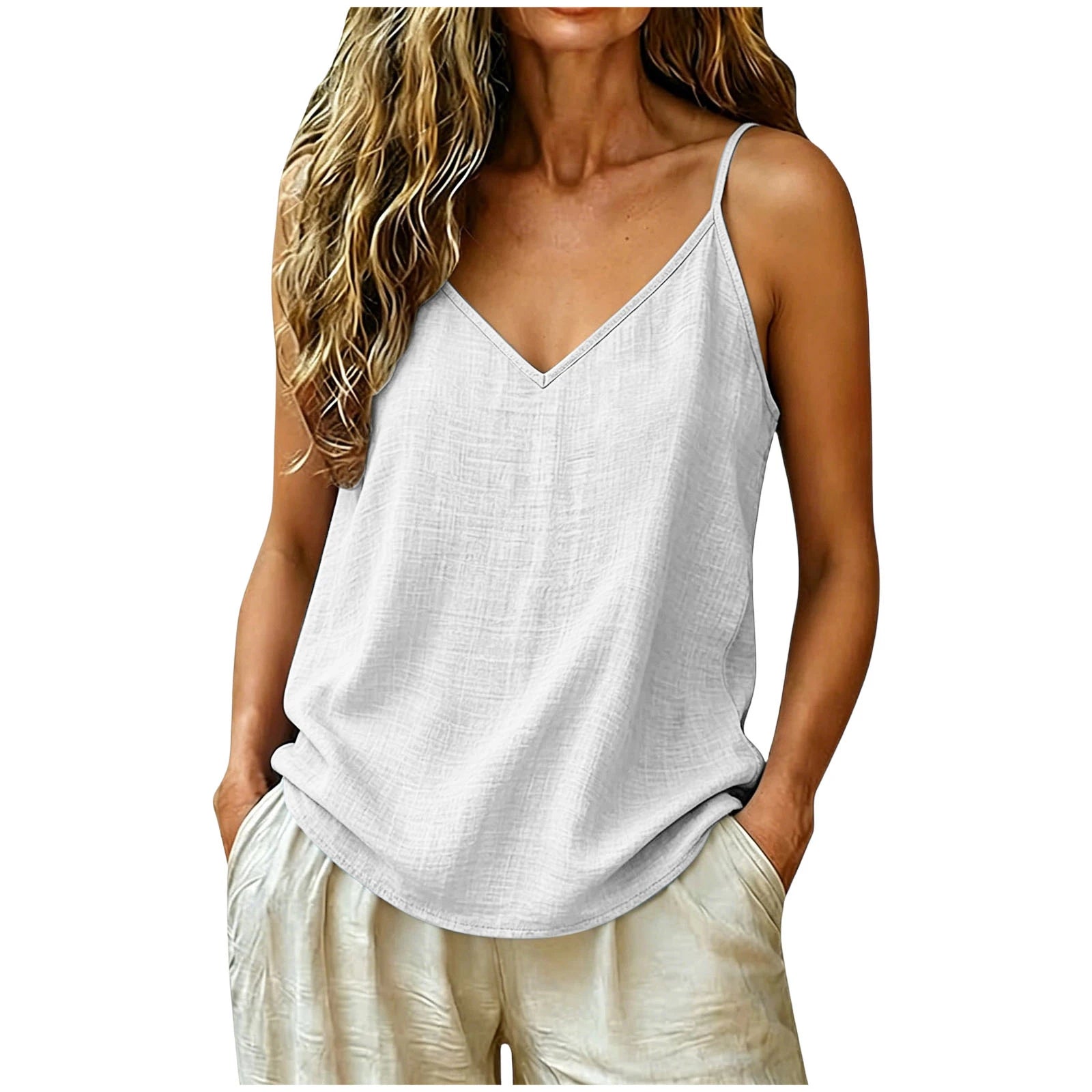 Camiseta Lino Verano Mujer | ZOMAXIUJEE | Tirantes Finos Cuello V