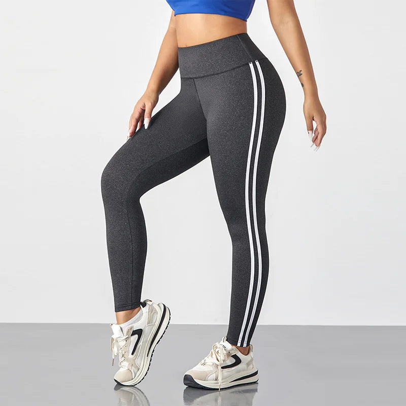 Leggings de Yoga con Rayas Mujer: Control Barriga, Mallas Gimnasio