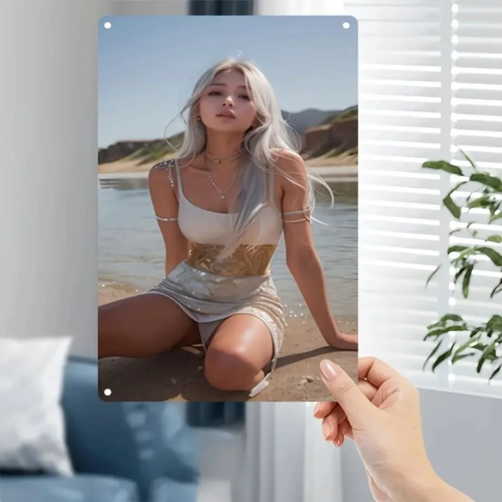 Elegant vintage metal wall art featuring a woman in a dress, ideal for stylish home decor by Corporación Turística.