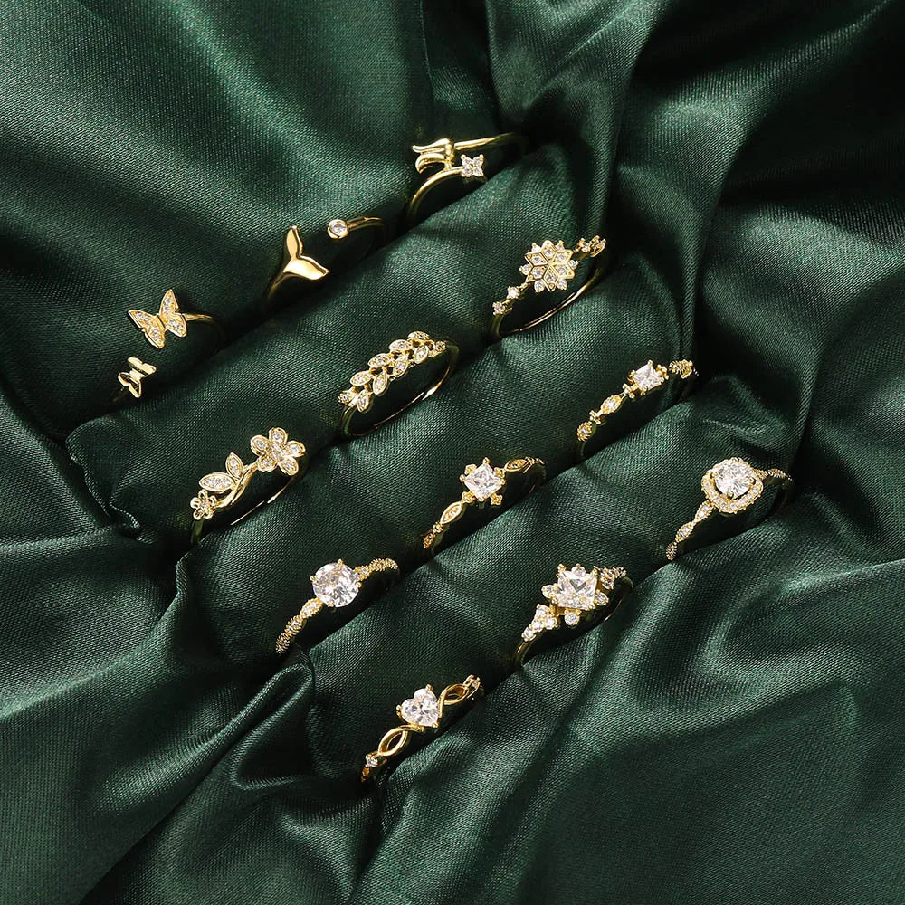 Anillos Mariposa Sirena Dorados Mujer 14K - Joyería de Cristal Elegante