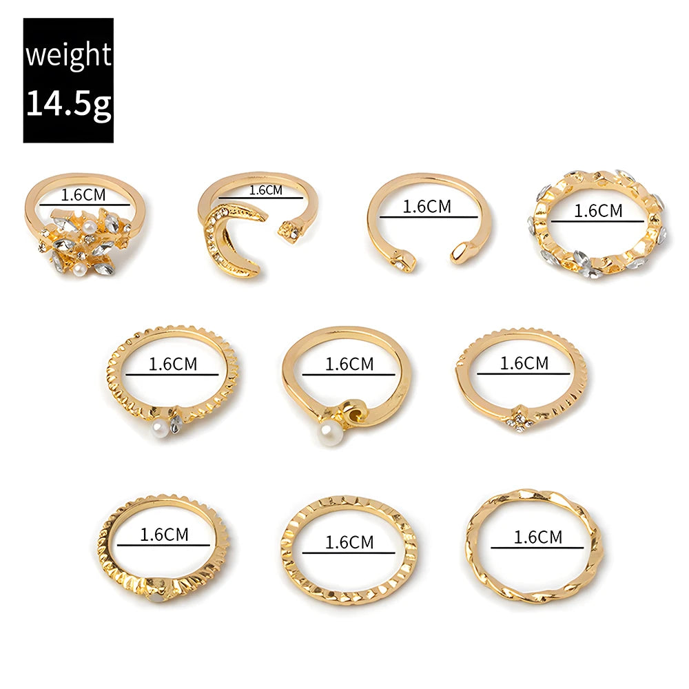 10 Anillos Dorados Boho Mujer: Luna, Estrella, Serpiente | Regalo Ideal