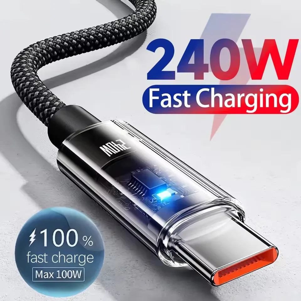 Cable USB C 240W Nylon LED Digital: Carga Súper Rápida Universal