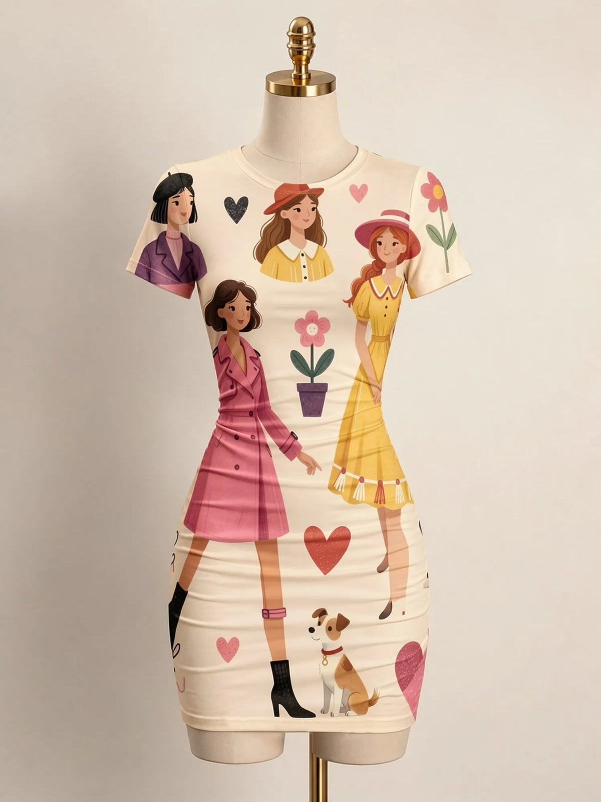 Close-up of a fitted women's mini dress with short sleeves and a collar, featuring a stylish design by Corporación Turística.