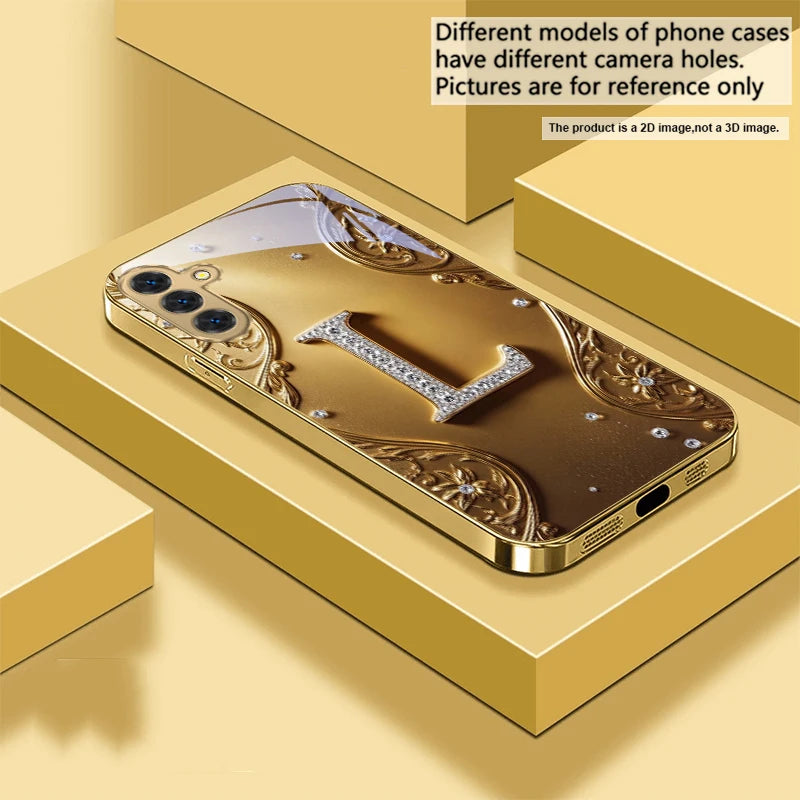 Golden crystal diamond phone case featuring elegant design and sparkling accents, designed for a stylish look.