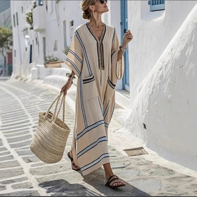 Vestido Bohemio Rayas Talla Grande RHJPEADL - Verano Casual Holgado