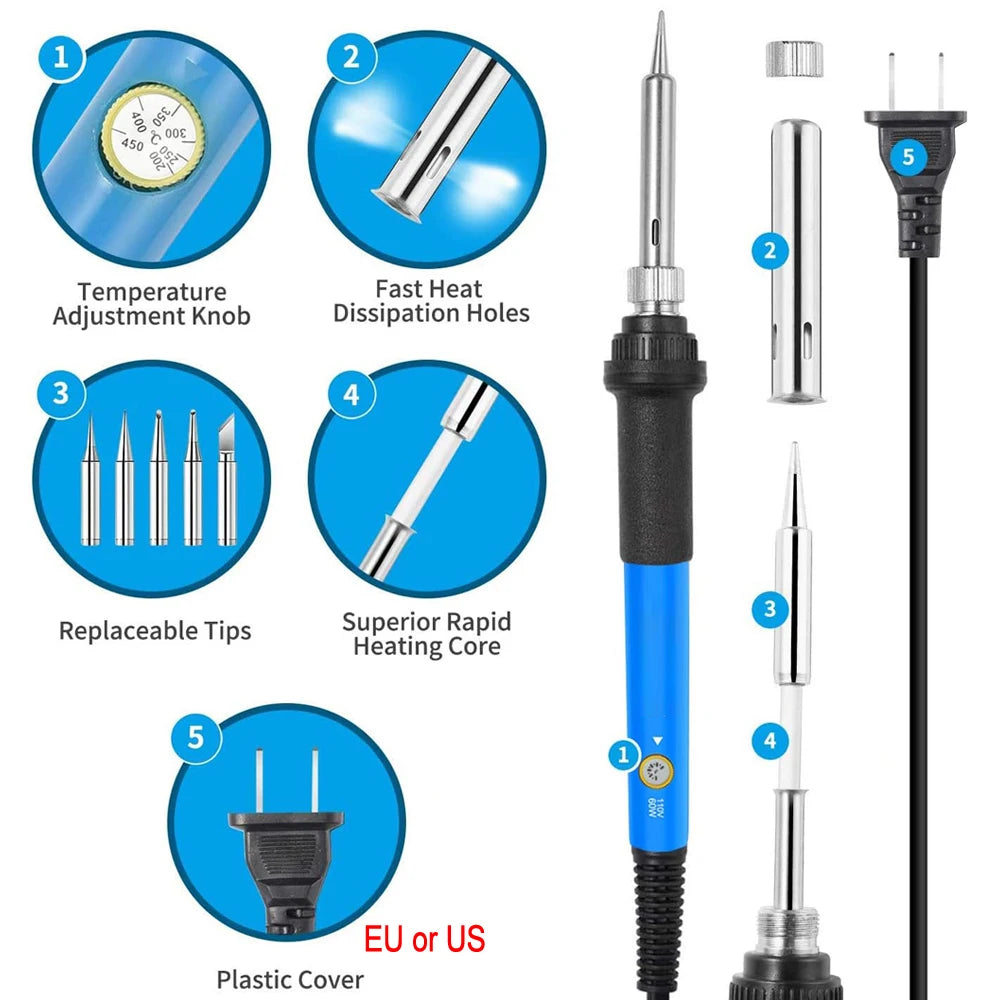 Kit Soldadura Eléctrica 60W HYOXL Temp. Ajustable 10/16/20-en-1