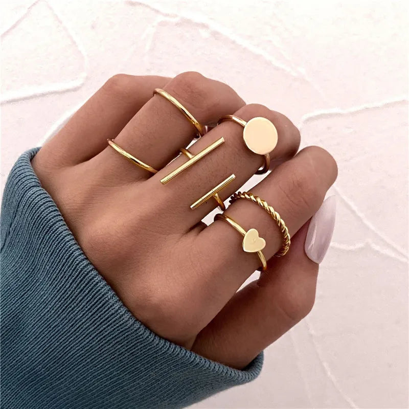 Conjunto Anillos Bohemios Circon: Modyle Oro 18K - Regalo Boda Mujer