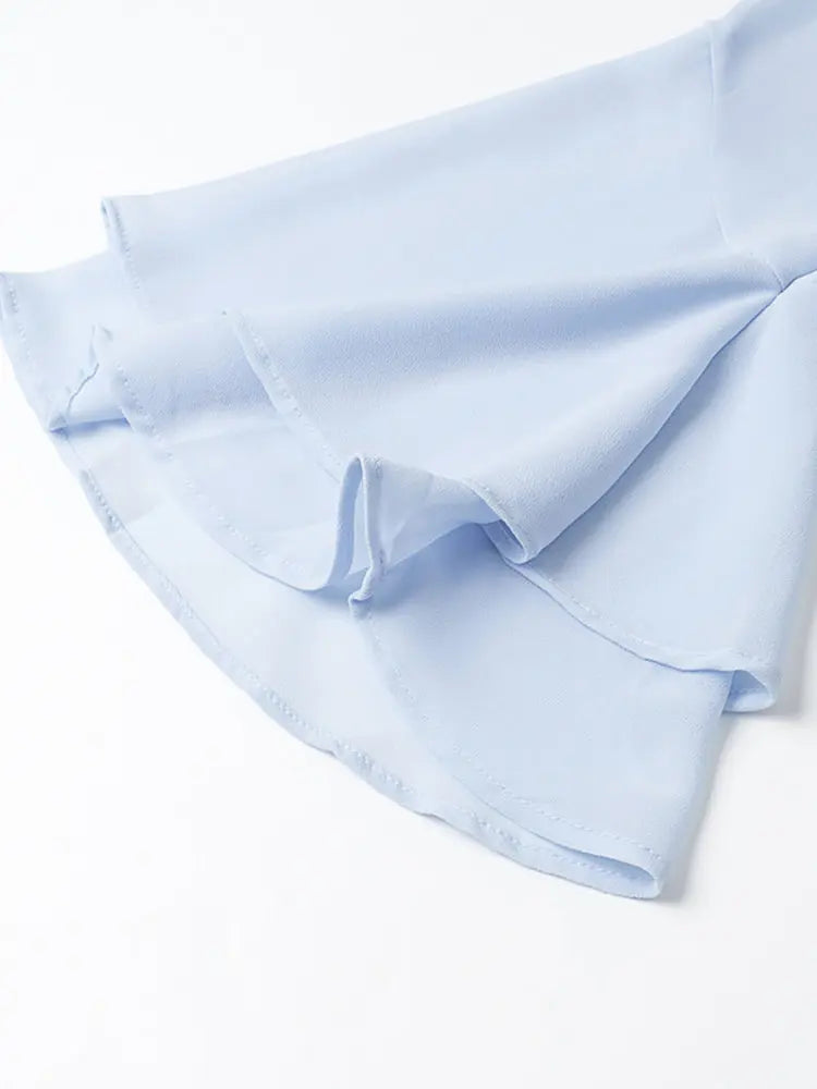 Blusa Gasa Azul Vintage Mujer 2026: Mangas Holgadas con Volantes