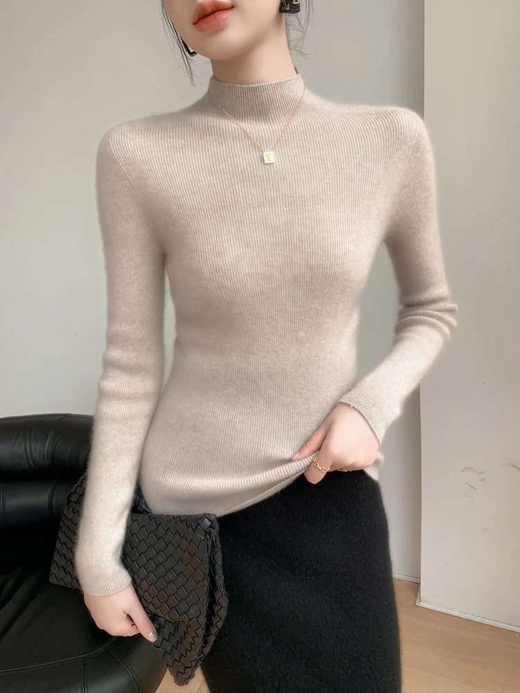 Suéter de Cachemira Mujer Cuello Mock Otoño Invierno - Addonee Cálido y Suave