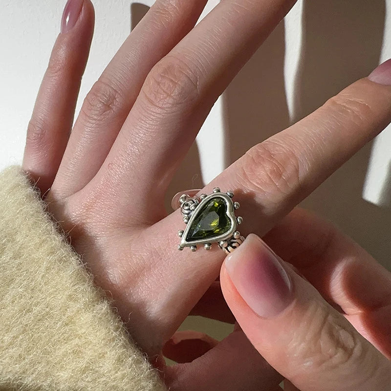 Anillo con colgante de borla Simple, joyería Retro francesa, corazón romántico, anillos de dedo ajustables, joyería de compromiso, regalo del Día de San Valentín