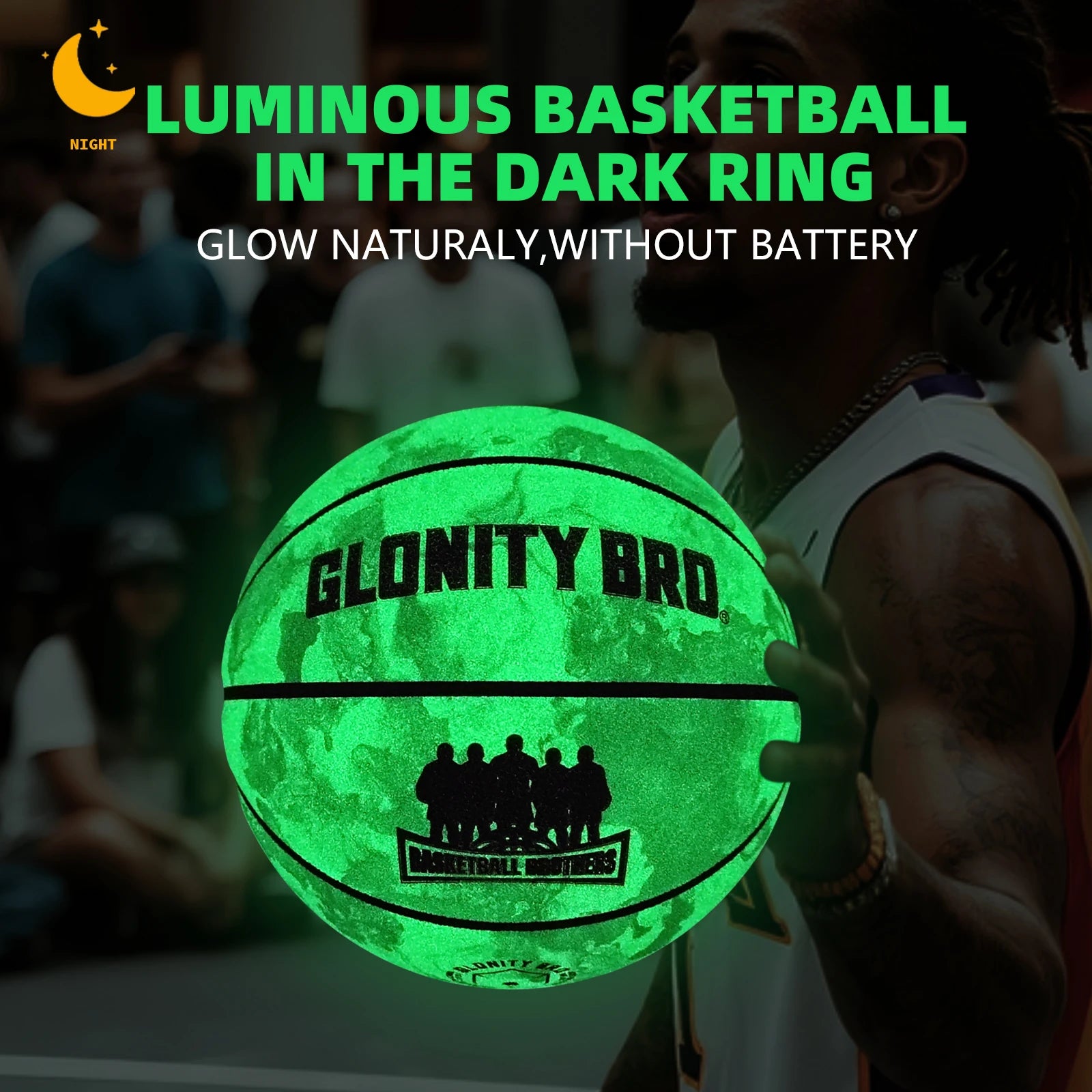 Balón Baloncesto Luminoso Oficial 7 | Glonity Bro | Duradero Verde