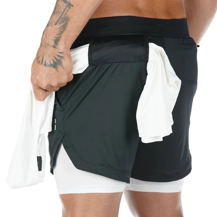 Pantalones Cortos Camuflaje Hombre Gym 2 en 1 Secado Rápido