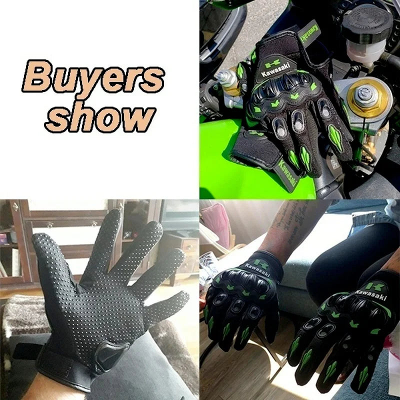 Guantes de motocicleta Kawasaki, guantes de dedo completo antideslizantes y resistentes al desgaste, guantes de equipo de protección para bicicleta de carreras todoterreno