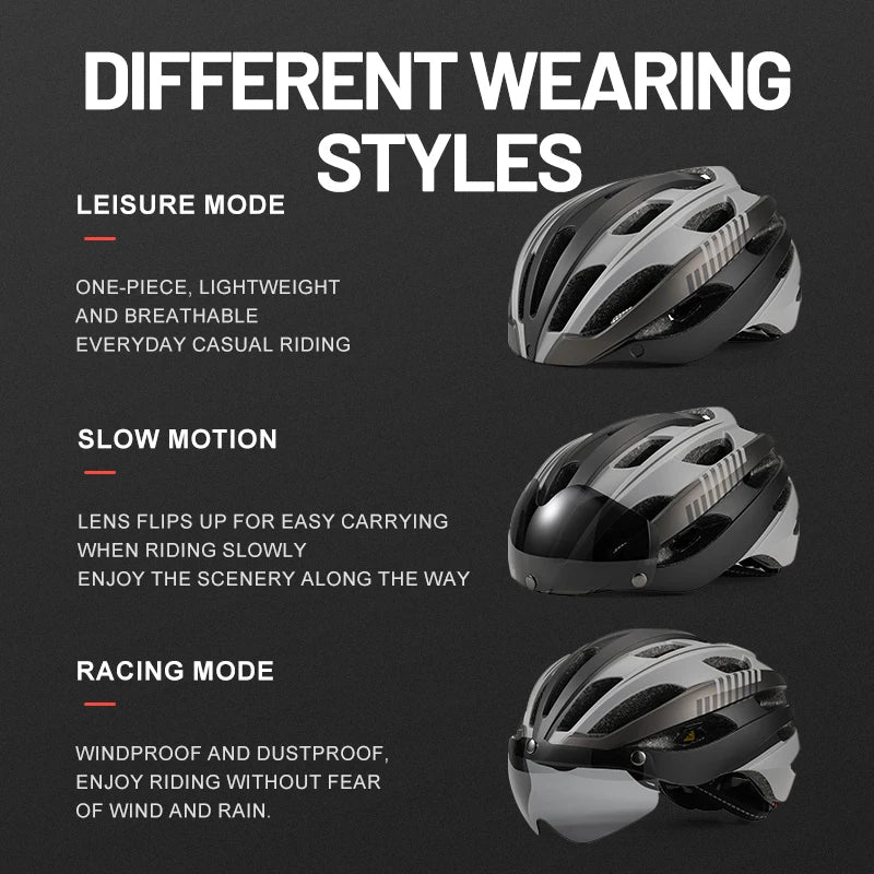 Casco de bicicleta de carretera Eastinea con gafas magnéticas casco de montar en bicicleta de montaña casco de seguridad para hombres y mujeres adultos y niños
