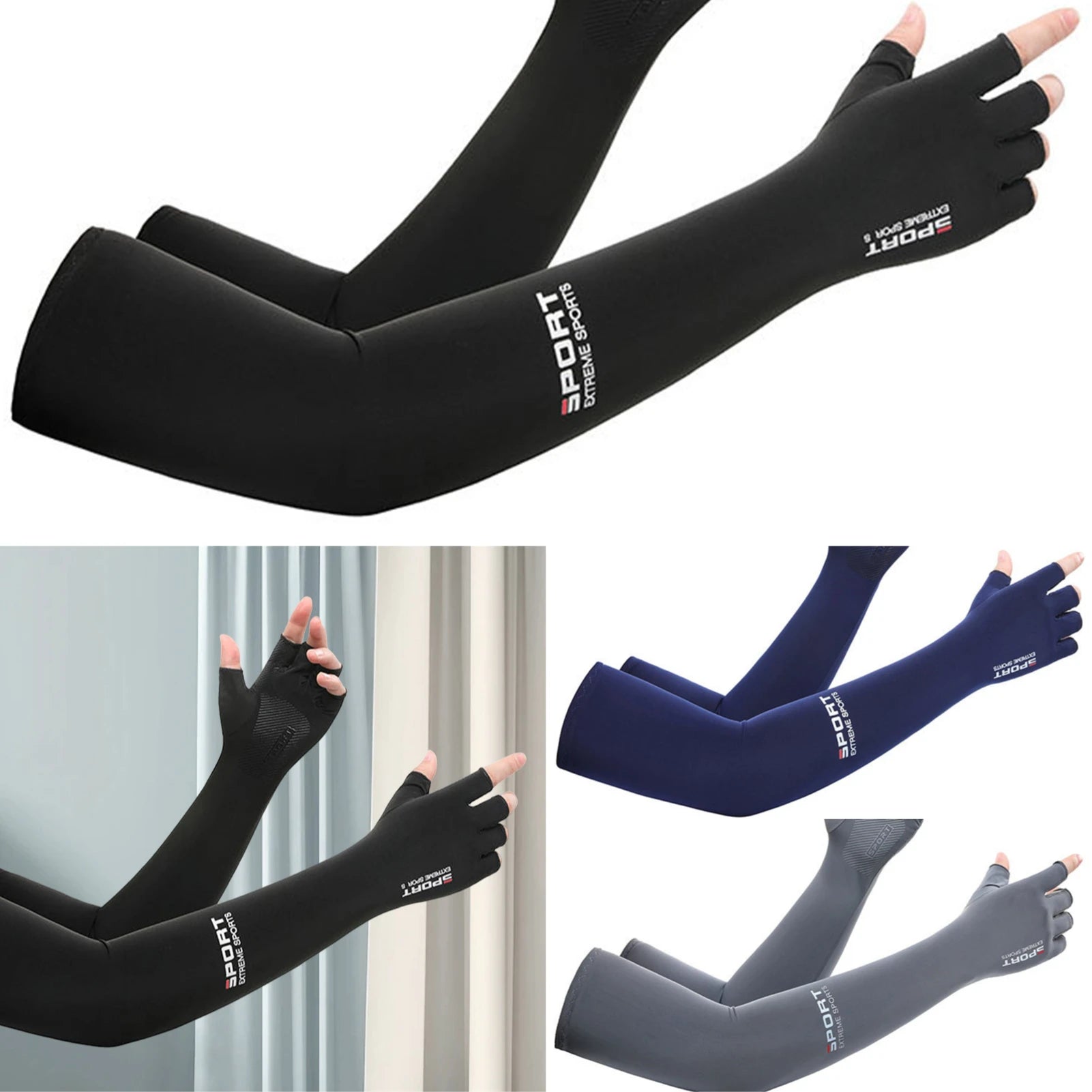 Mangas Deportivas UV - Seda Hielo Transpirable - Unisex (Azul, Gris, Negro)