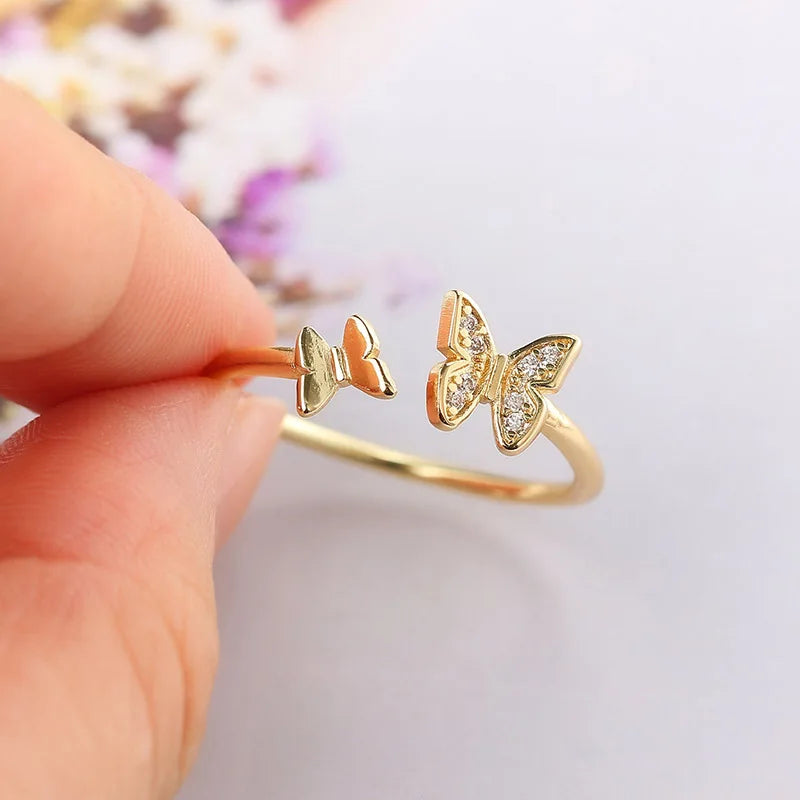 Anillos Mariposa Sirena Dorados Mujer 14K - Joyería de Cristal Elegante
