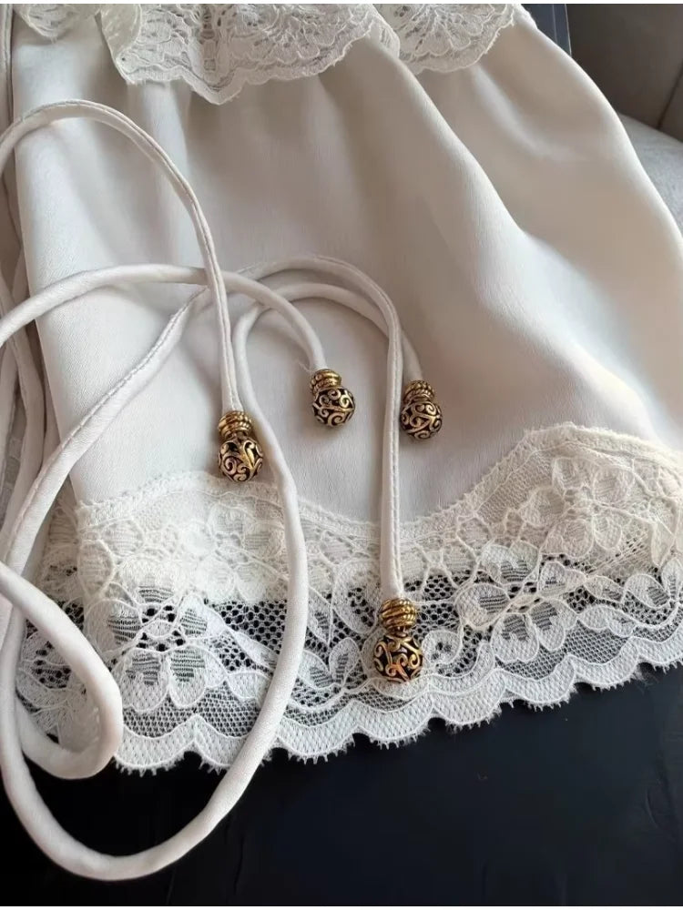 Camisola Satén Francés Volantes Sexy Cuello V Chic Coreano