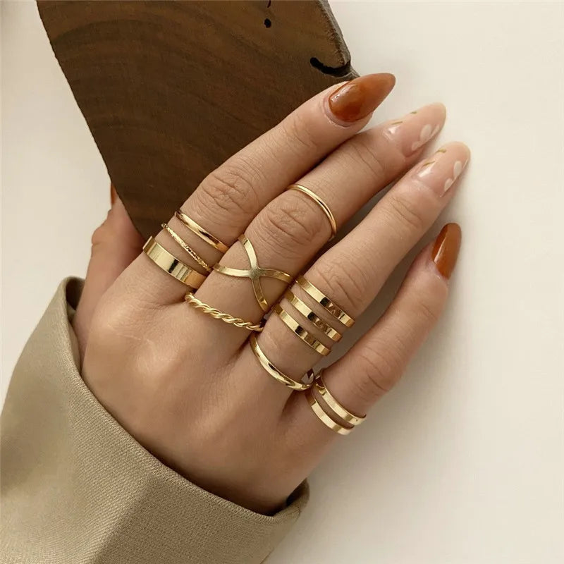 Conjunto Anillos Bohemios Circon: Modyle Oro 18K - Regalo Boda Mujer