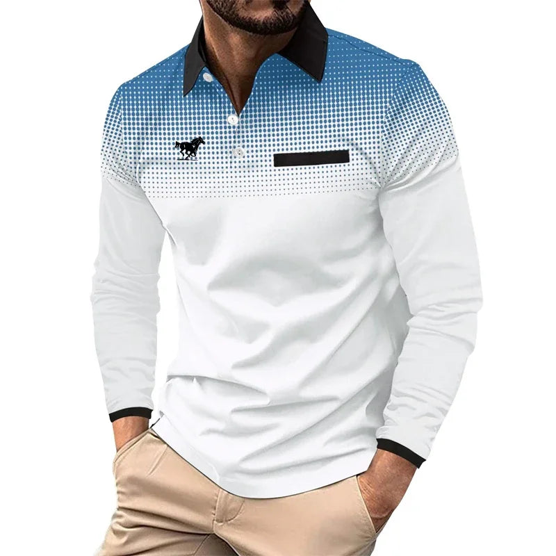 Camisa Polo Estampada Digital 3D Hombre Manga Larga Casual