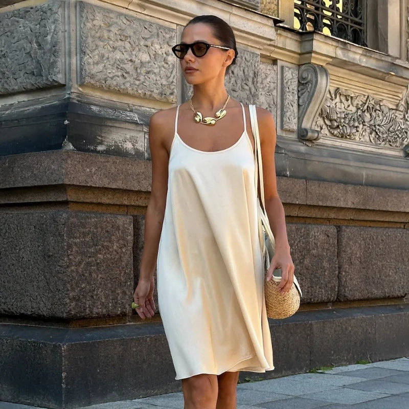 Vestido Satén Verano Ticketsx Mujer Sexy Mini Elegante Holgado