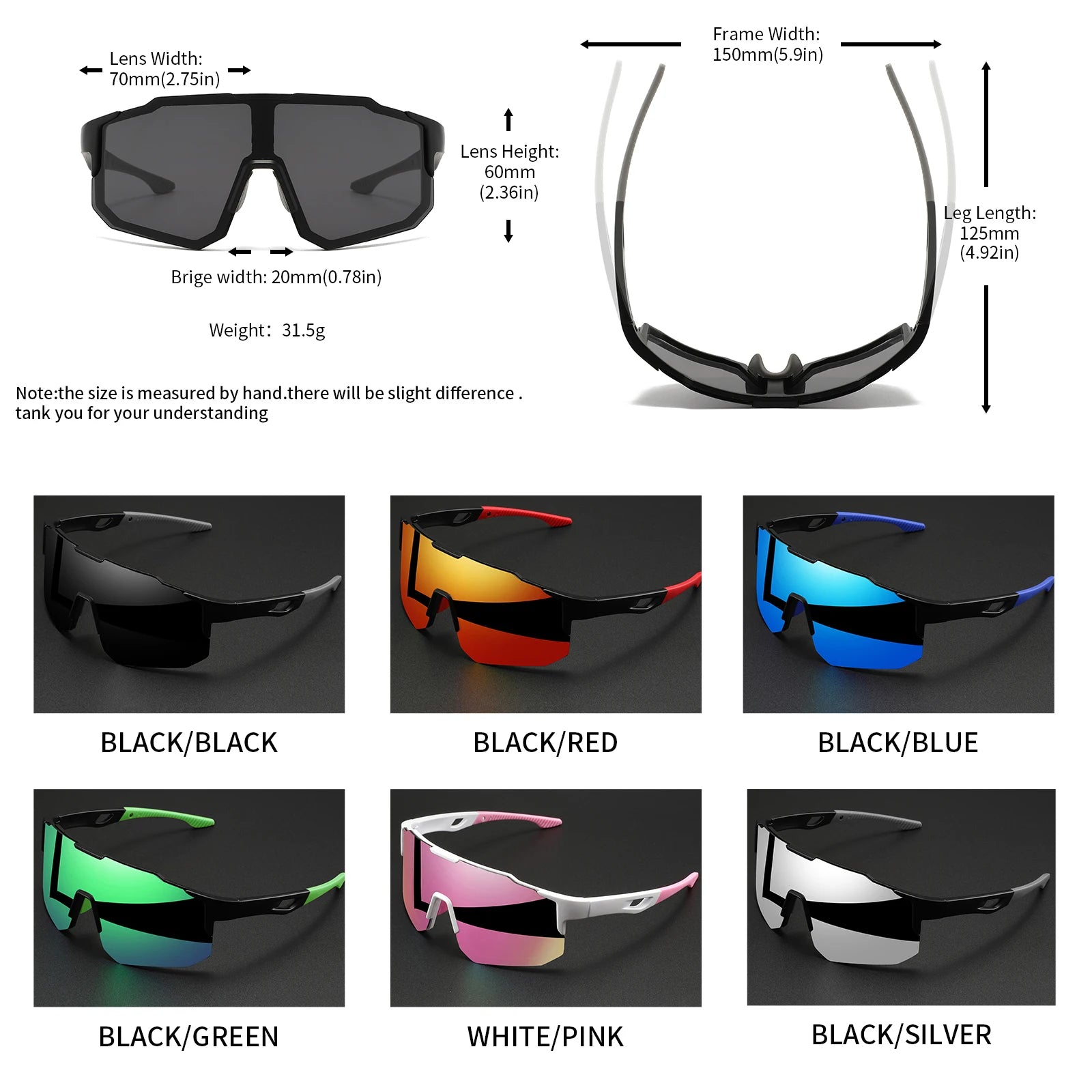 Gafas de sol deportivas coloridas de gran tamaño: diseño envolvente, ajuste cómodo unisex UV400 para ciclismo, senderismo y exteriores