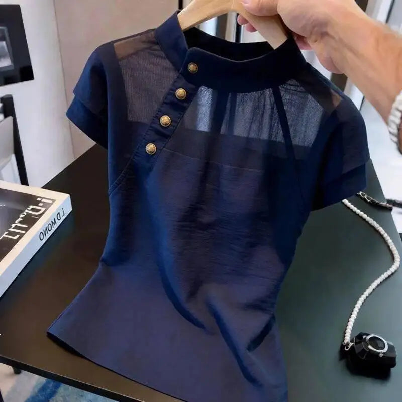 Blusa Francesa Verano 2026: Elegante Patchwork Mujer - Diseño Exclusivo